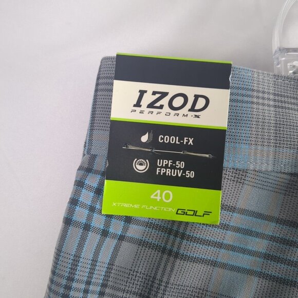 IZOD PerformX Golf Shorts Mens 40 Gray Blue Plaid UPF-50 Outdoor Travel Golf NWT - Picture 11 of 16